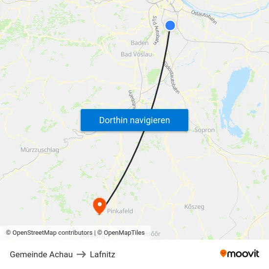 Gemeinde Achau to Lafnitz map