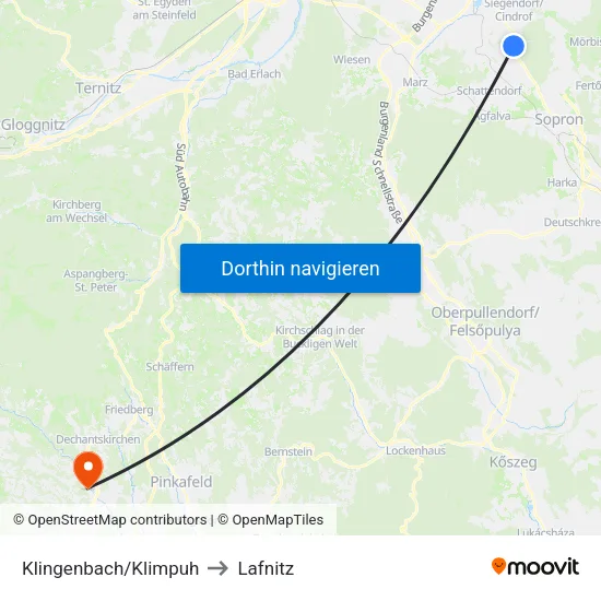 Klingenbach/Klimpuh to Lafnitz map