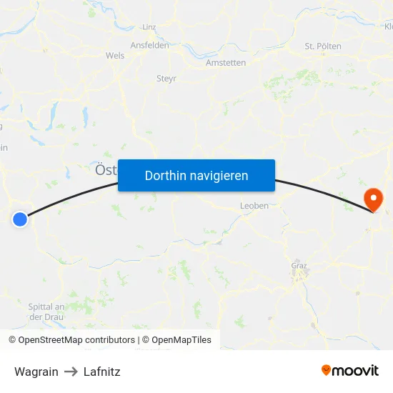 Wagrain to Lafnitz map