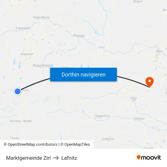 Marktgemeinde Zirl to Lafnitz map