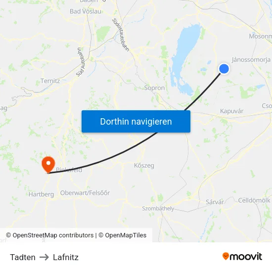 Tadten to Lafnitz map