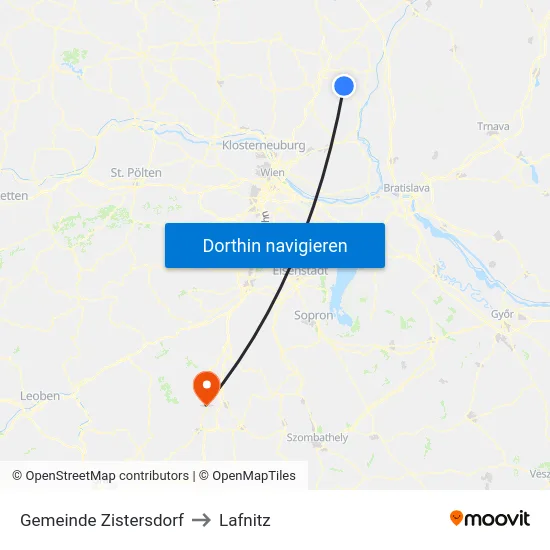 Gemeinde Zistersdorf to Lafnitz map