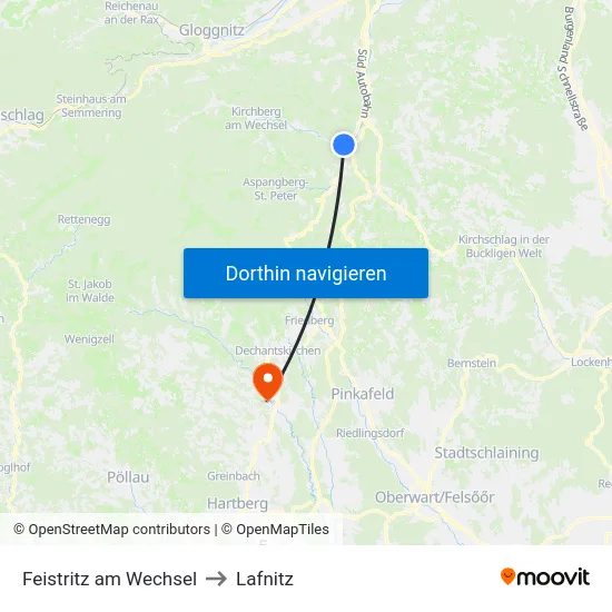 Feistritz am Wechsel to Lafnitz map