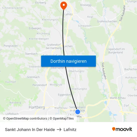 Sankt Johann In Der Haide to Lafnitz map
