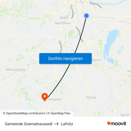 Gemeinde Gramatneusiedl to Lafnitz map