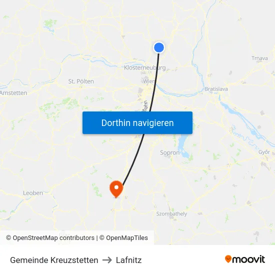 Gemeinde Kreuzstetten to Lafnitz map