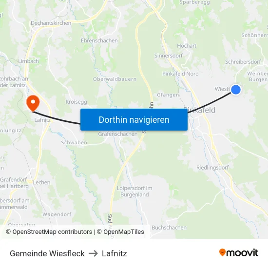 Gemeinde Wiesfleck to Lafnitz map