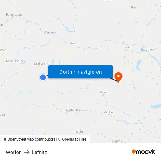 Werfen to Lafnitz map