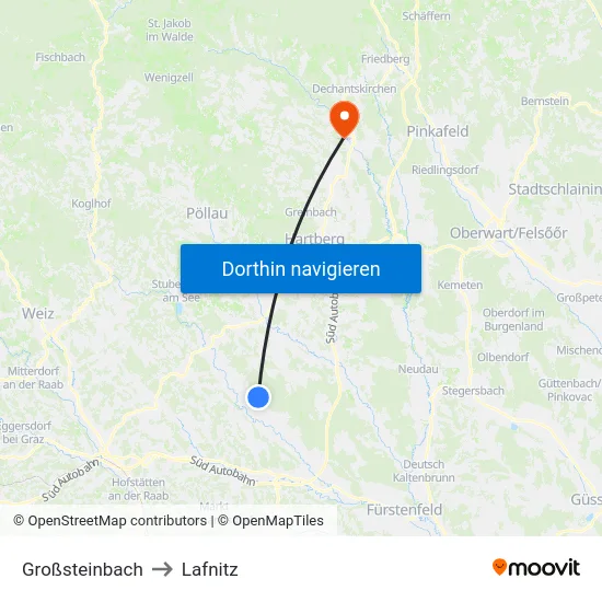 Großsteinbach to Lafnitz map