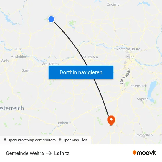 Gemeinde Weitra to Lafnitz map
