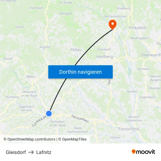 Gleisdorf to Lafnitz map