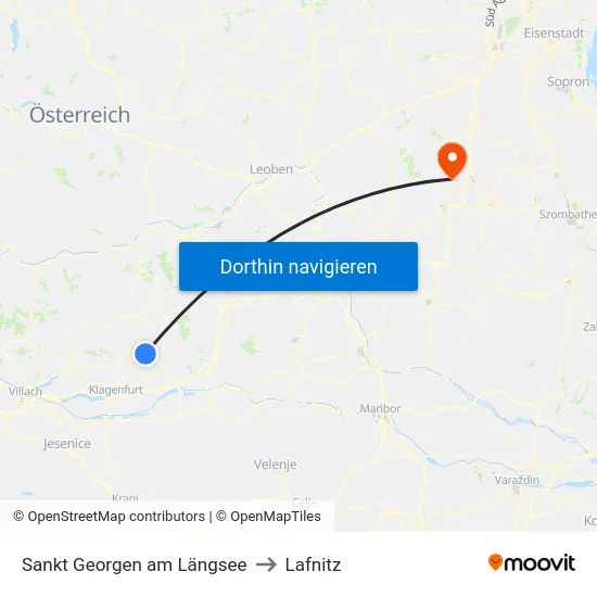 Sankt Georgen am Längsee to Lafnitz map