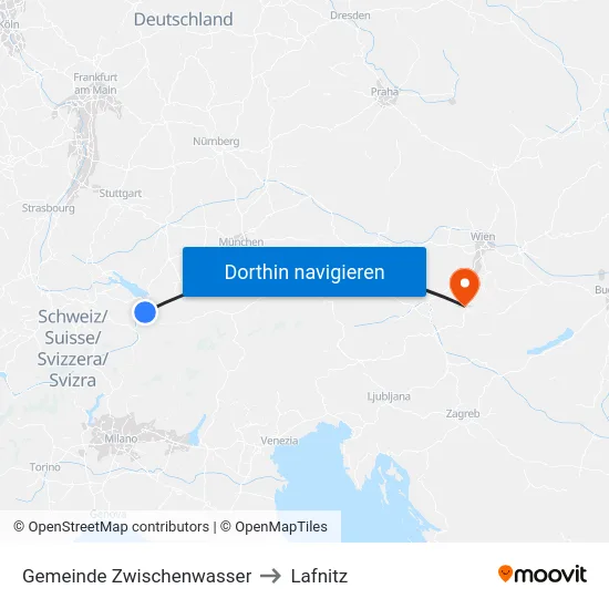 Gemeinde Zwischenwasser to Lafnitz map
