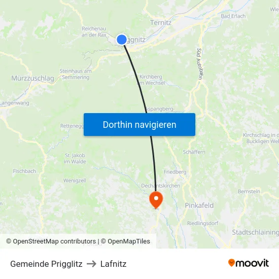 Gemeinde Prigglitz to Lafnitz map