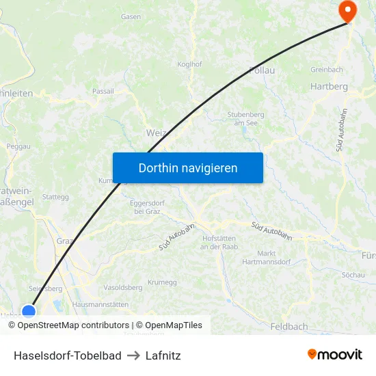 Haselsdorf-Tobelbad to Lafnitz map