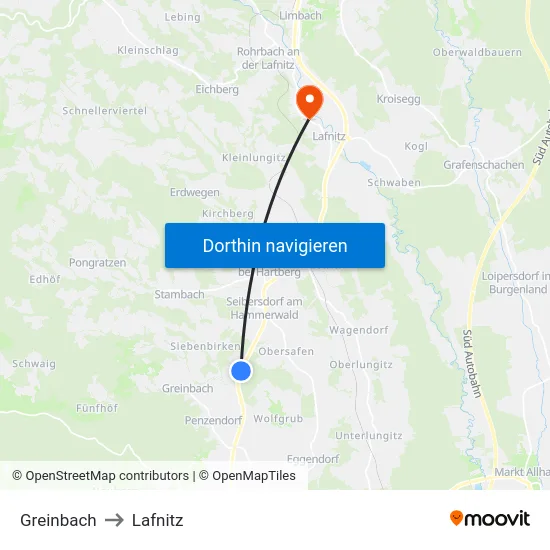Greinbach to Lafnitz map