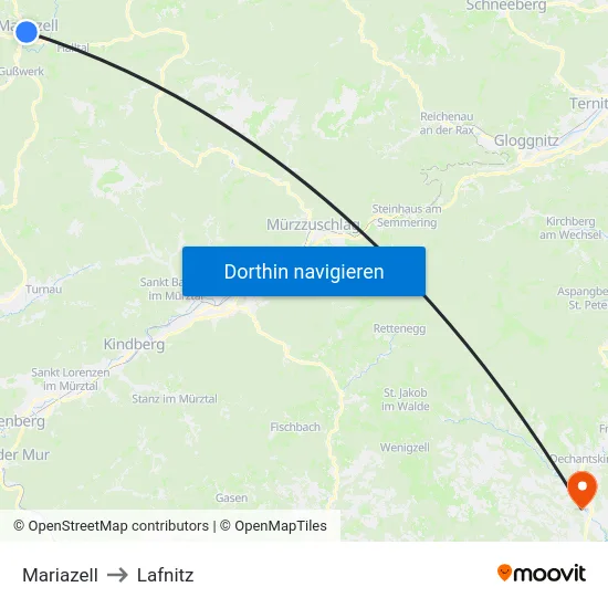 Mariazell to Lafnitz map