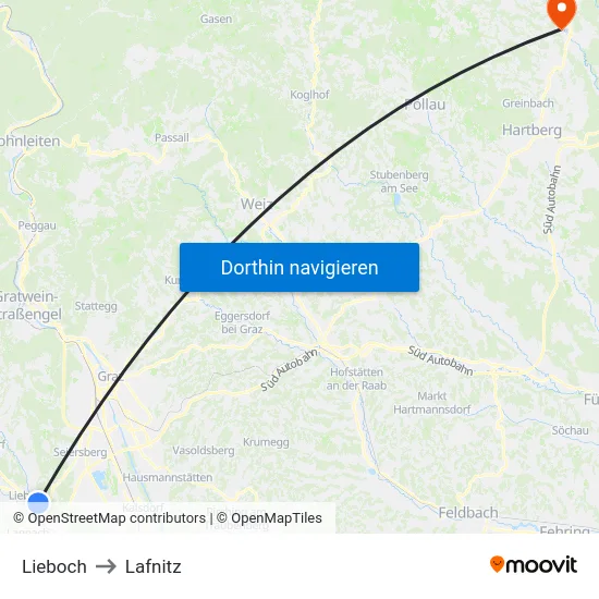 Lieboch to Lafnitz map