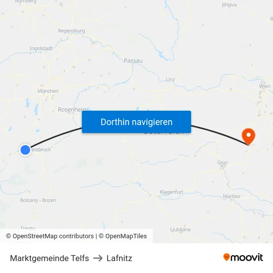 Marktgemeinde Telfs to Lafnitz map