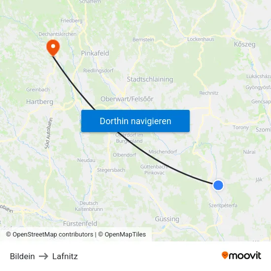 Bildein to Lafnitz map