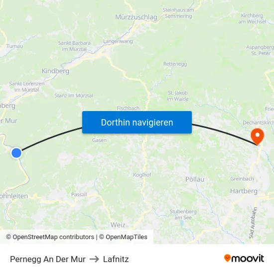 Pernegg An Der Mur to Lafnitz map