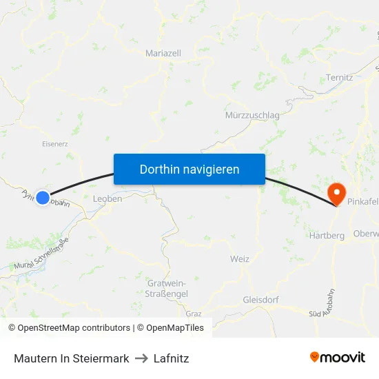 Mautern In Steiermark to Lafnitz map