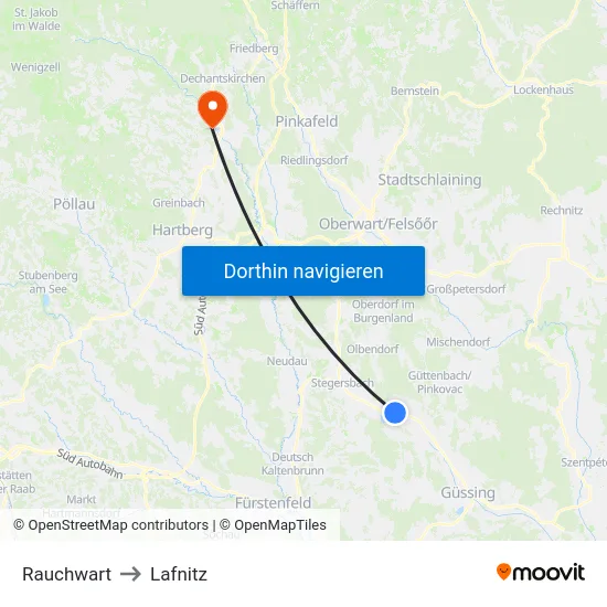 Rauchwart to Lafnitz map