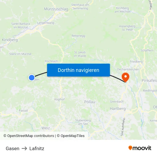 Gasen to Lafnitz map