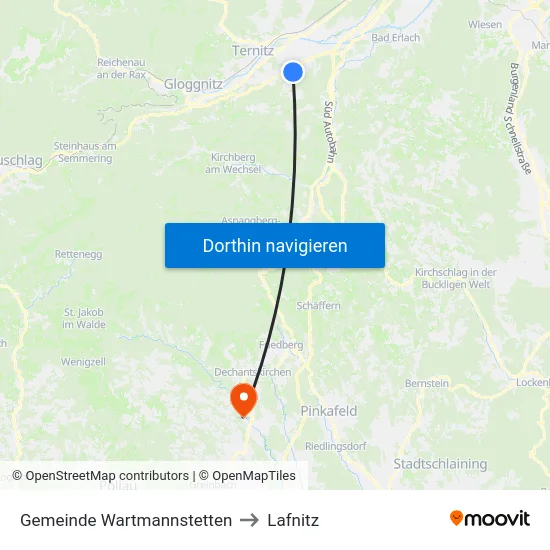Gemeinde Wartmannstetten to Lafnitz map