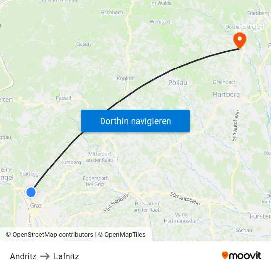 Andritz to Lafnitz map