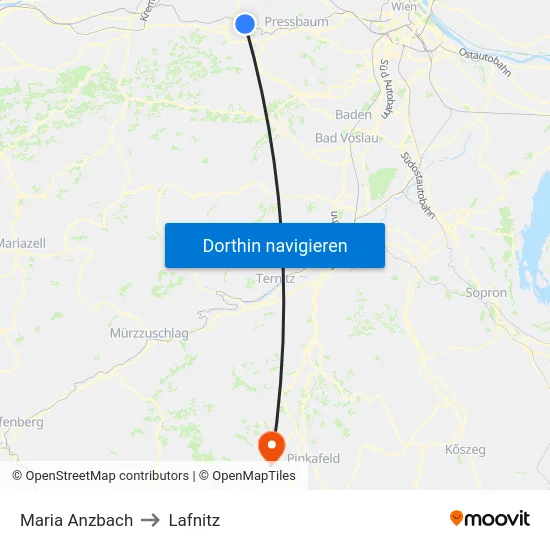 Maria Anzbach to Lafnitz map
