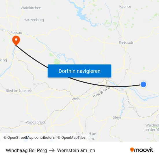 Windhaag Bei Perg to Wernstein am Inn map