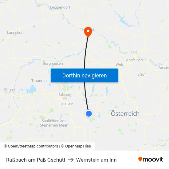 Rußbach am Paß Gschütt to Wernstein am Inn map