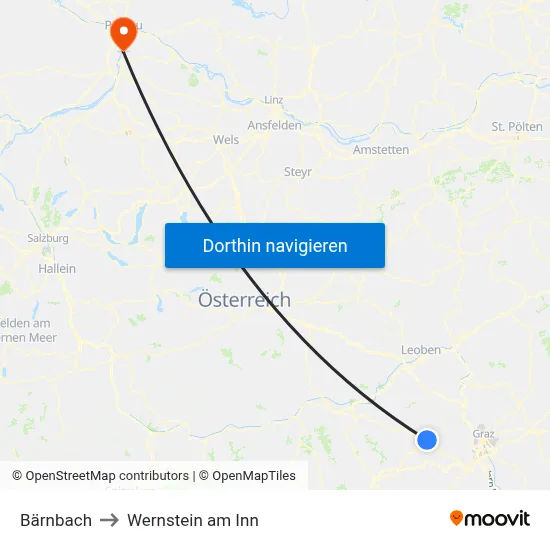 Bärnbach to Wernstein am Inn map