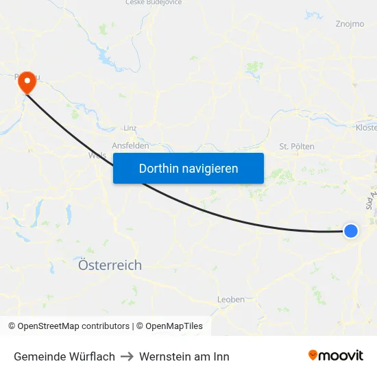 Gemeinde Würflach to Wernstein am Inn map