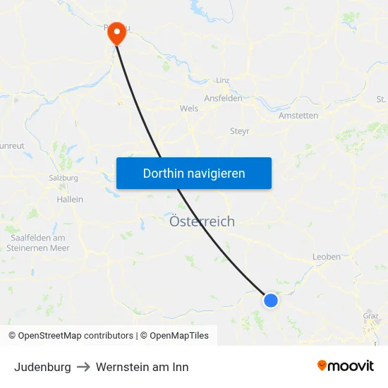Judenburg to Wernstein am Inn map