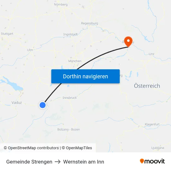 Gemeinde Strengen to Wernstein am Inn map