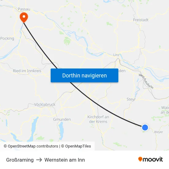Großraming to Wernstein am Inn map