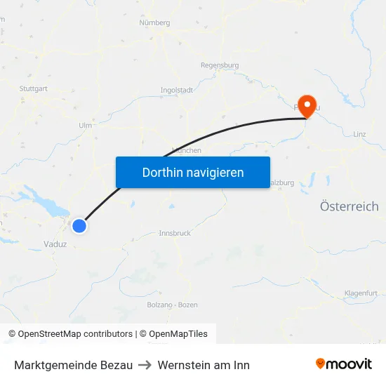 Marktgemeinde Bezau to Wernstein am Inn map