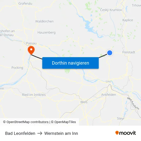 Bad Leonfelden to Wernstein am Inn map