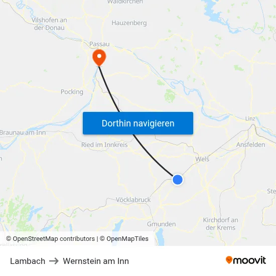 Lambach to Wernstein am Inn map