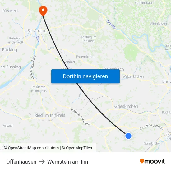 Offenhausen to Wernstein am Inn map
