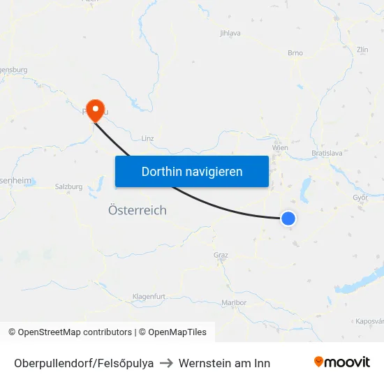Oberpullendorf/Felsőpulya to Wernstein am Inn map