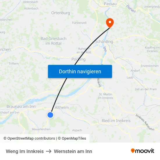 Weng Im Innkreis to Wernstein am Inn map