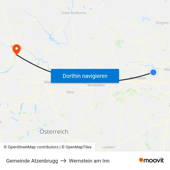Gemeinde Atzenbrugg to Wernstein am Inn map