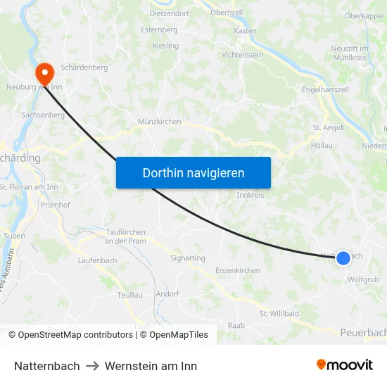 Natternbach to Wernstein am Inn map