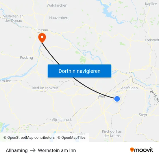 Allhaming to Wernstein am Inn map