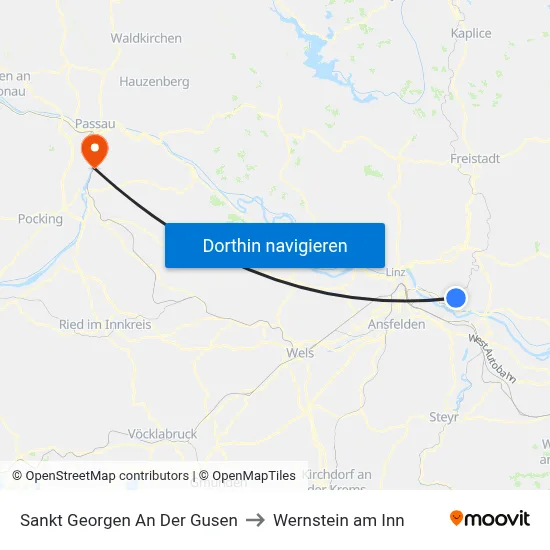 Sankt Georgen An Der Gusen to Wernstein am Inn map