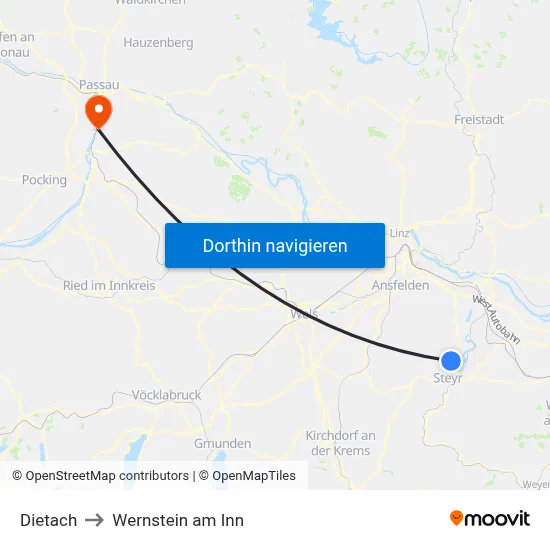Dietach to Wernstein am Inn map