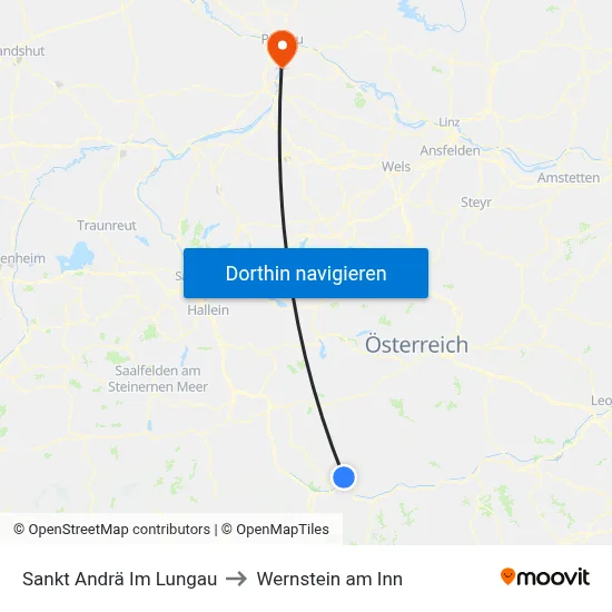 Sankt Andrä Im Lungau to Wernstein am Inn map